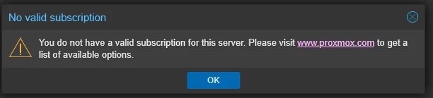 Proxmox Subscription Warning Image